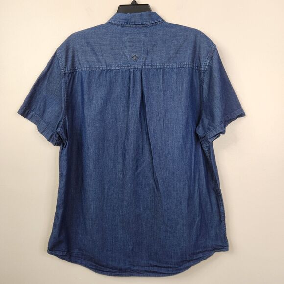 Prana Mens Indigo Broderick Solid Short Sleeve Button Down Large - Picture 3 of 8